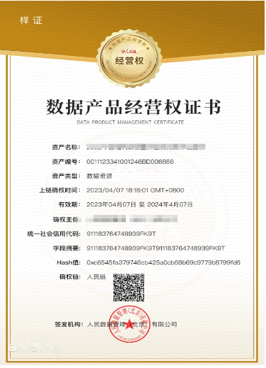 數(shù)據(jù)產品經營權證書樣式 數(shù)據(jù)產品經營權證書樣式