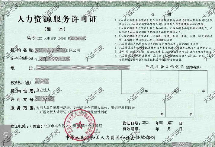 人力資源服務(wù)許可證證書樣式